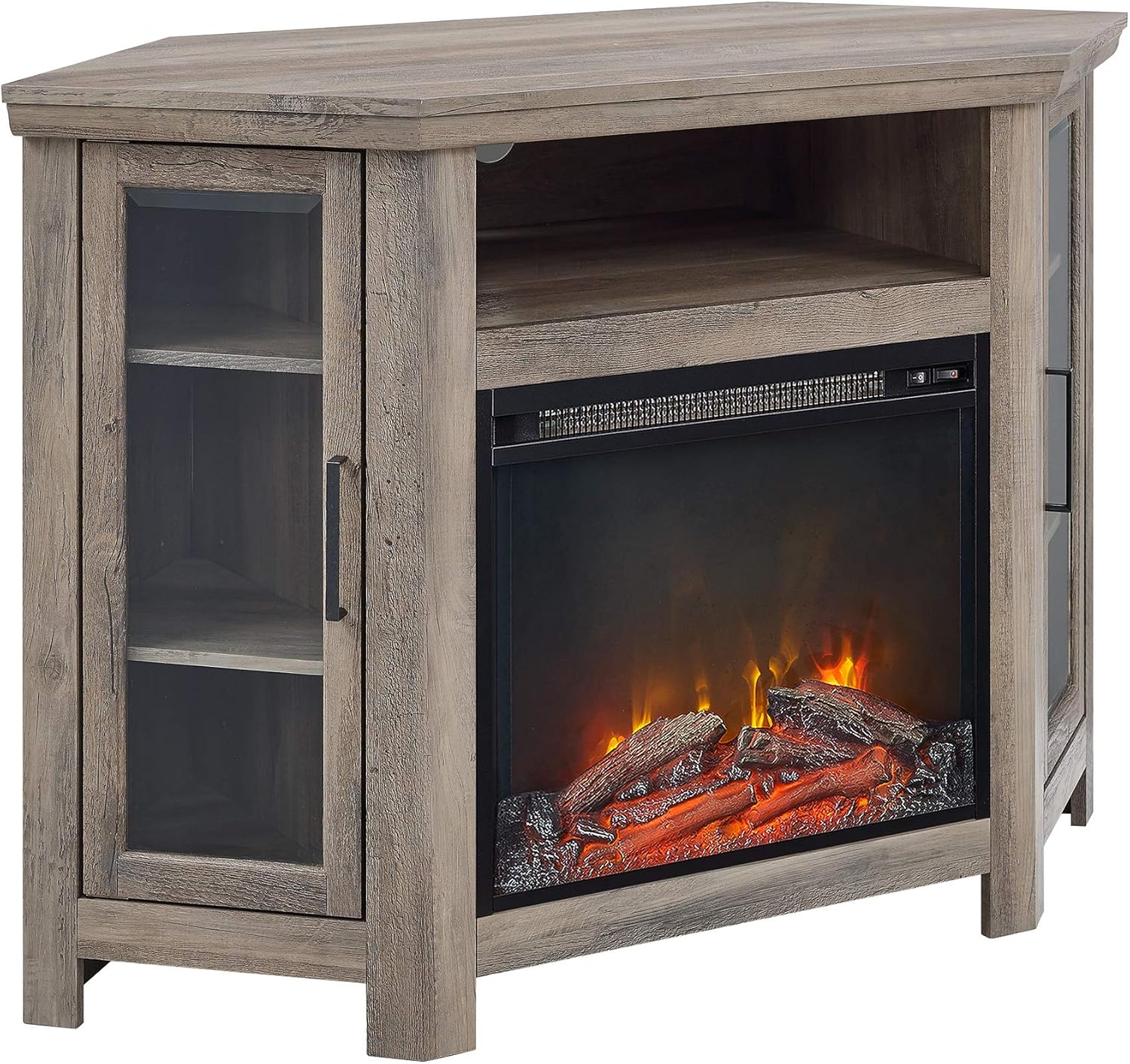 Walker Edison Alcott Classic Glass Door Fireplace Corner TV Stand for TVs up to 55 Inches, 48 Inch, Grey Wash: Furniture & Decor