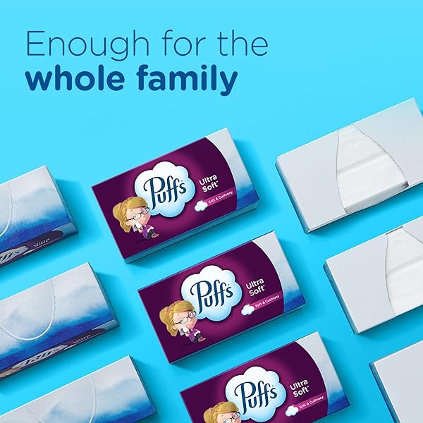 PUFFS FACIAL TISSUE ULTRA SOFT NON-LOTION, 8 RECTANGLE BOXES, 124 FACIAL TISSUES PER BOX, ALLERGIES AND COLDS (PACKAGING MAY VARY)