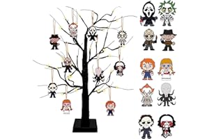 BIGSPINACH Horror Movies Tree Ornaments - Pack of 10 Wooden Hanging Mini Halloween Tree Decorations Christmas Ornaments Halloween Room Décor