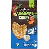 Breton Veggie Crisps Zesty Ranch- Popped Crisps, Made with Real Vegetables, Light and Crispy Gluten Free Snacks, For School, Lunch Box and More, 6oz (170g)