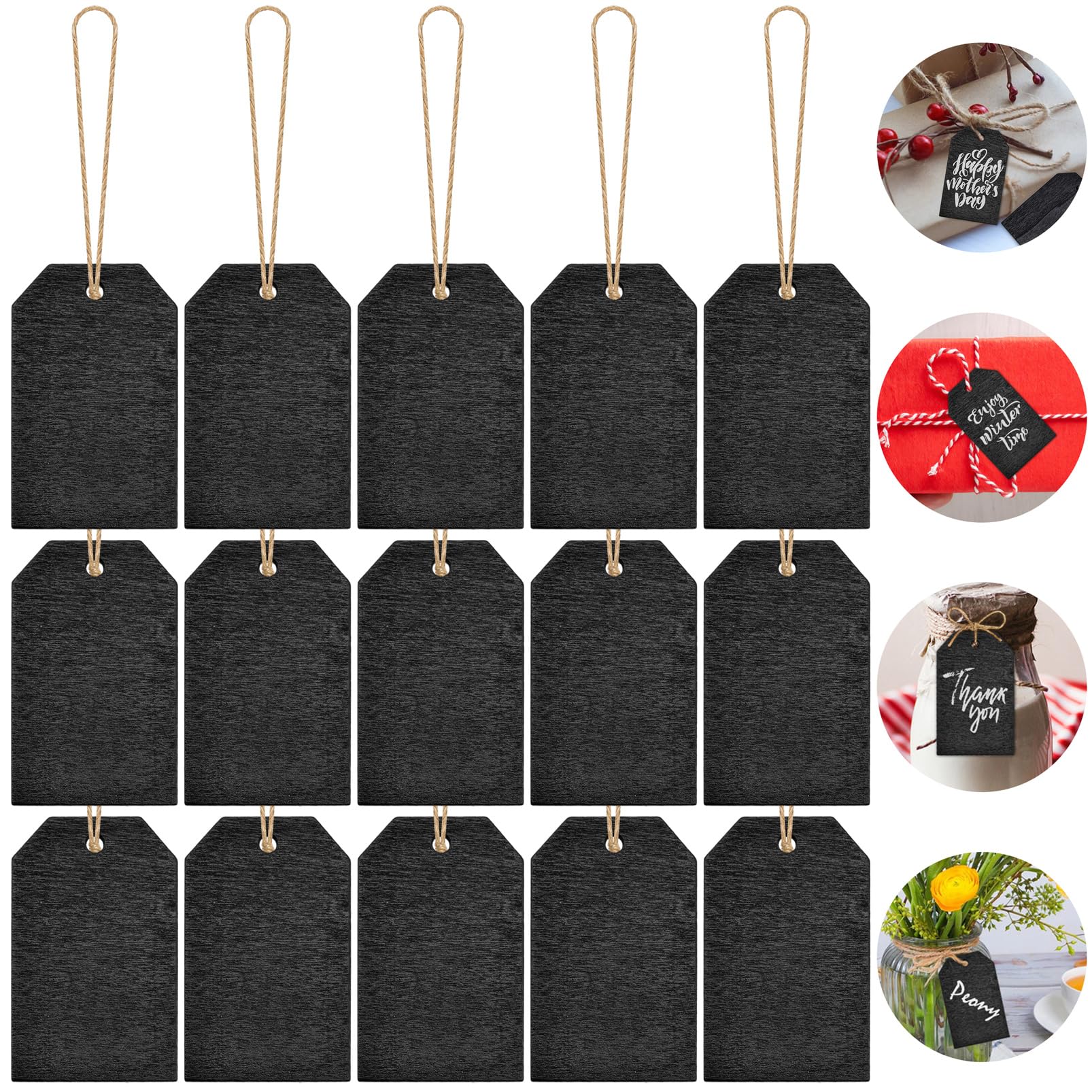 Fahibin 40 pcs Hanging Chalkboard Labels, Wood Rectangle Chalkboard,Wooden Hanging Chalkboard for Venue Decoration, Wedding Gifts, Gift Tags