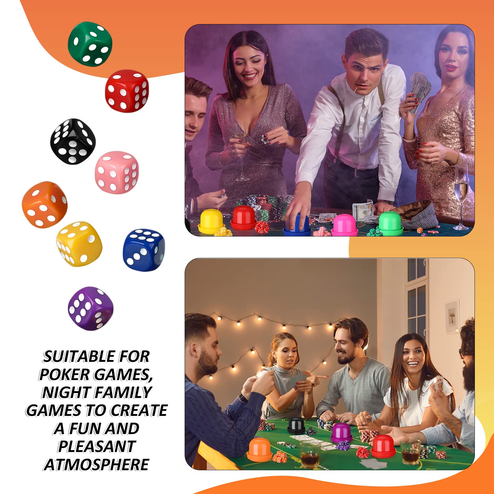 Lenwen 80 Pcs 6 Sided Dice Set and 8 Pcs Dice Cup with Lid and Tray, 16mm Colored Dice Games for Adults Kids, Bulk Dice Stacking Set with Cup, Plastic Dice Shaker Cups for Board Games Math Classroom