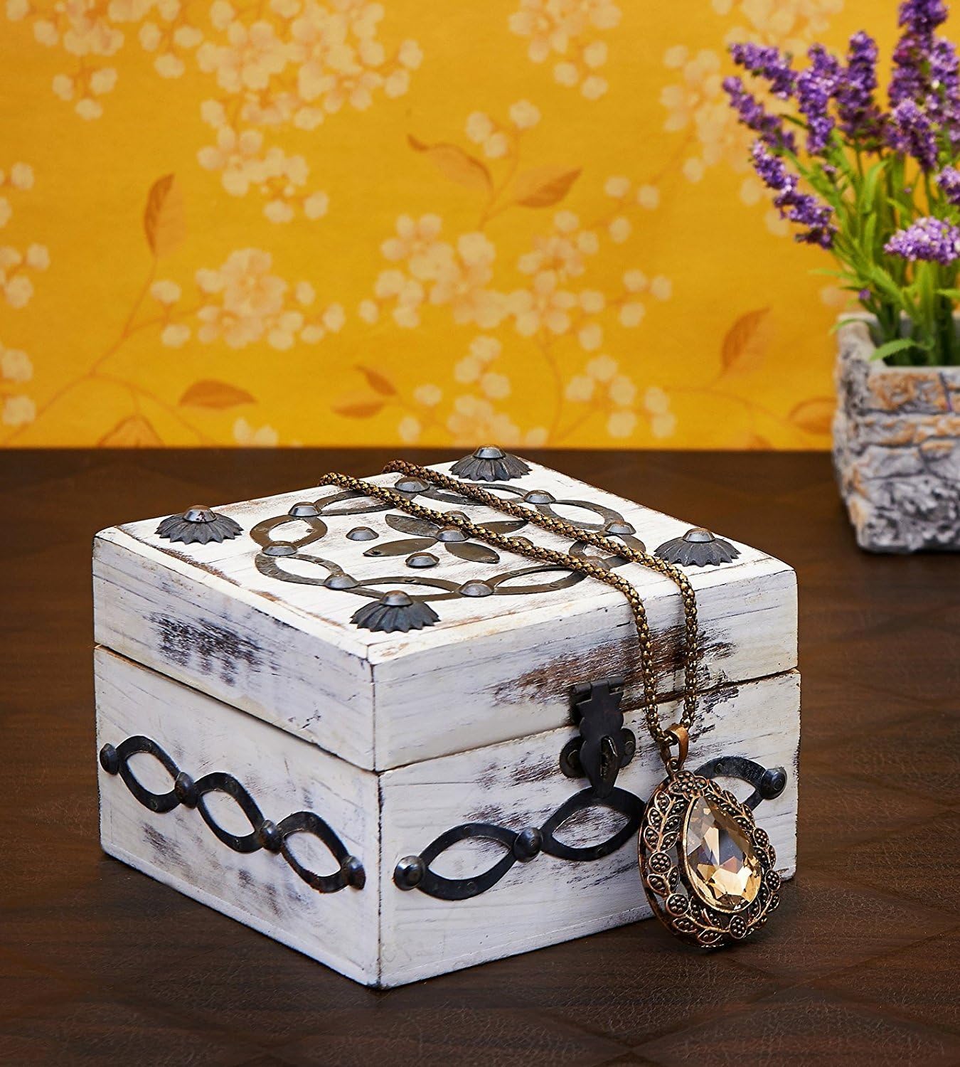 Decorative Wooden Jewelry Box Trinket Organizer Keepsake Box Multipurpose Accessories - Mango Wood Beautiful Gift on all Occasions.