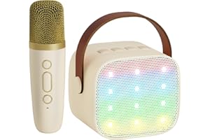 YLL Kids Karaoke Machine, Portable Bluetooth Speaker with Wireless Microphone for Adults, Karaoke Toys Gifts for Girls Ages 4, 5, 6, 7, 8, 9, 10, 12 +Year Old Birthday Party (Beige)