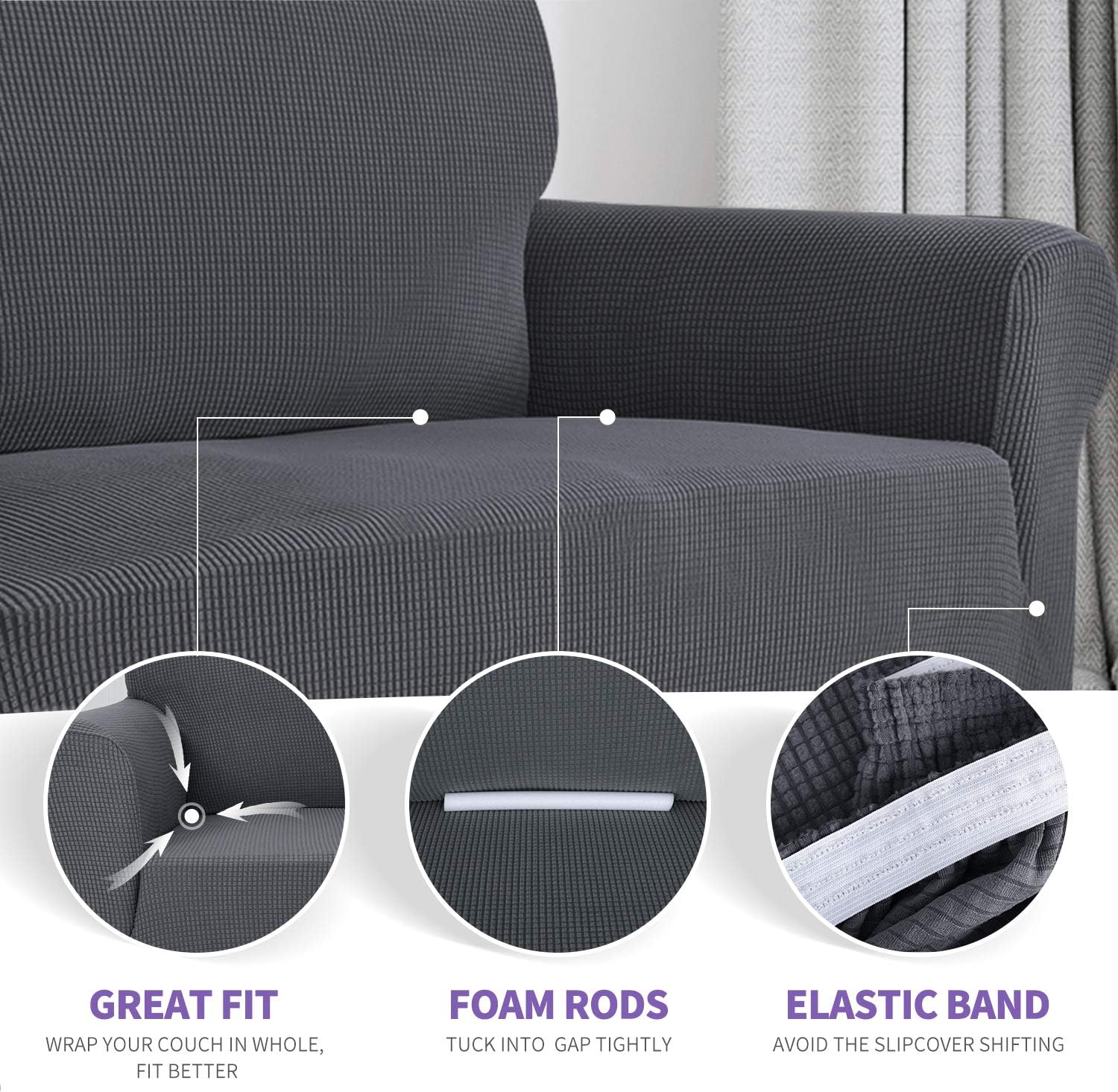 ZNSAYOTX Super Stretch Chair Slipcover Universal Sofa Chair Covers for Living Room Dogs Pet Furniture Protector Spandex Armchair Slipcovers with Anti Slip Foam Sticks (Dark Grey, Chair): Home & Kitchen