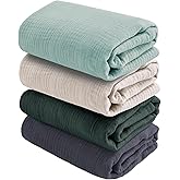 CottCare Baby Muslin Swaddle Blankets for Boys and Girls,4-Pack Breathable and Skin-Friendly,Wrap Soft Silky Cotton Muslin Swaddle Blankets/Atrovirens/Green/Apricot White/Grey…