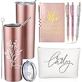 Funnymoom 6 Pcs Boss Day Gift Set Lady Appreciation Thank You for Women 20 oz Aesthetic Boho Flower Tumbler Tote Bag Makeup Bag A6 Notepad with 3 Ballpoint Nurses Practitioner Gift (Pink)