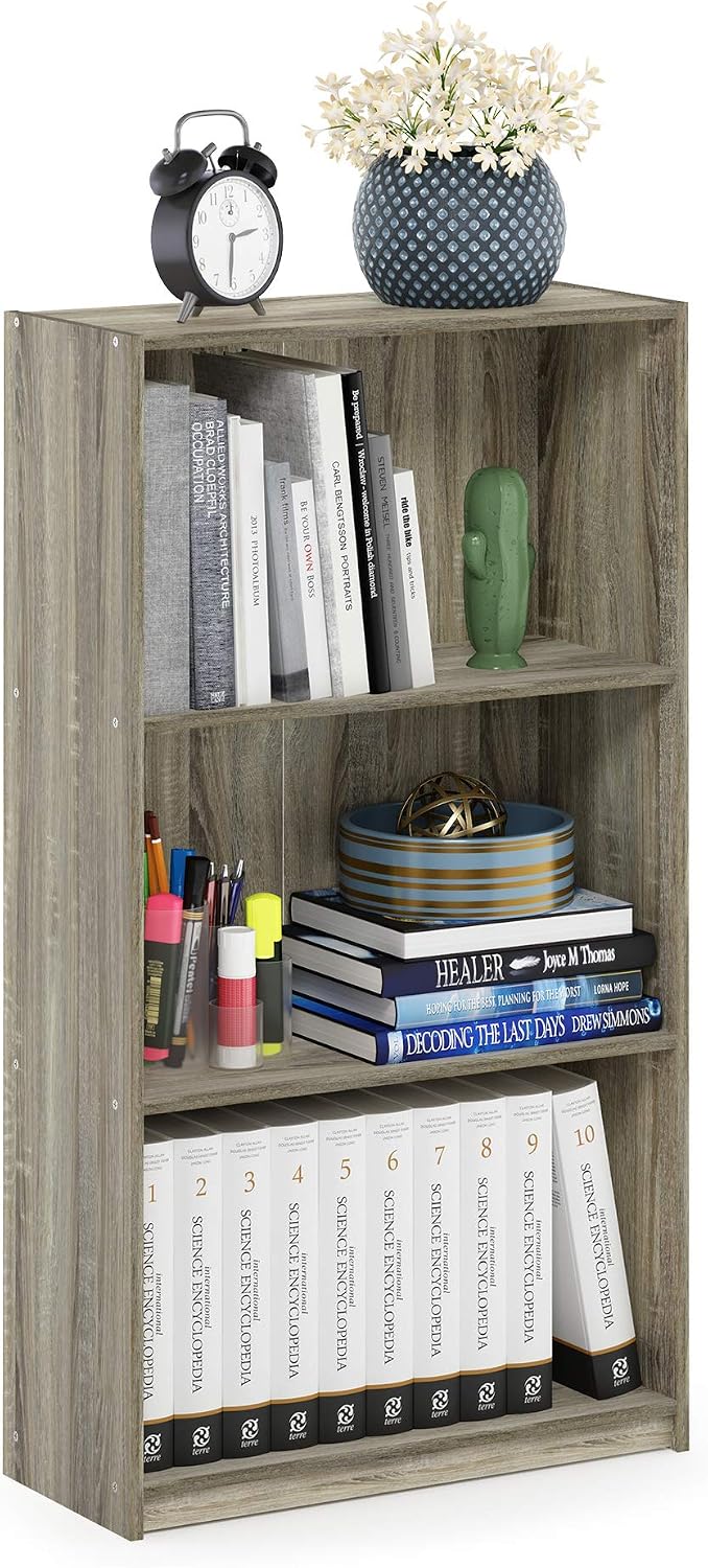 Furinno BASIC Book Shelf, 3-Tier Modern Bookshelf, Bookcase with Open Shelves, 9.3 x 21.8 x 39.5, for Living Room Bedroom - Image 5