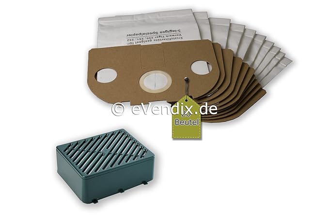 eVendix Filterset passend für Vorwerk Tiger/Kobold 251, 252: 20 Staubsaugerbeutel + 1 Aktiv-Filtersystem