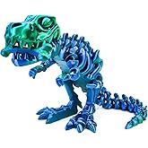 WQXWNFBA 3D Printed Dinosaur Bones, Articulated T-Rex Skeletons, 3D Printed Dragon Animals Fidget Toy Home Office Decor, Poseable T-Rex Toy with Flexible Joints, Relief Stress and Anxiety(Green-Blue)
