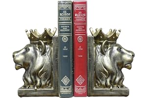 Kakizzy Vintage Gold Lion Book Ends,Animal Decorative Bookends,Resin Book Holder,Luxurious Book Ends for Shelves Rooms Office Home Decor,Unique Book Lover Gift(Gold Lion)