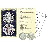 Trendzeen Saint Benedict Holy Card - Italian San Benito Medal Pocket Token, The Lord's Prayer - Laminated Prayer Card, Catholic Token - St Benedict of Nursia Themed Set - 3 Items