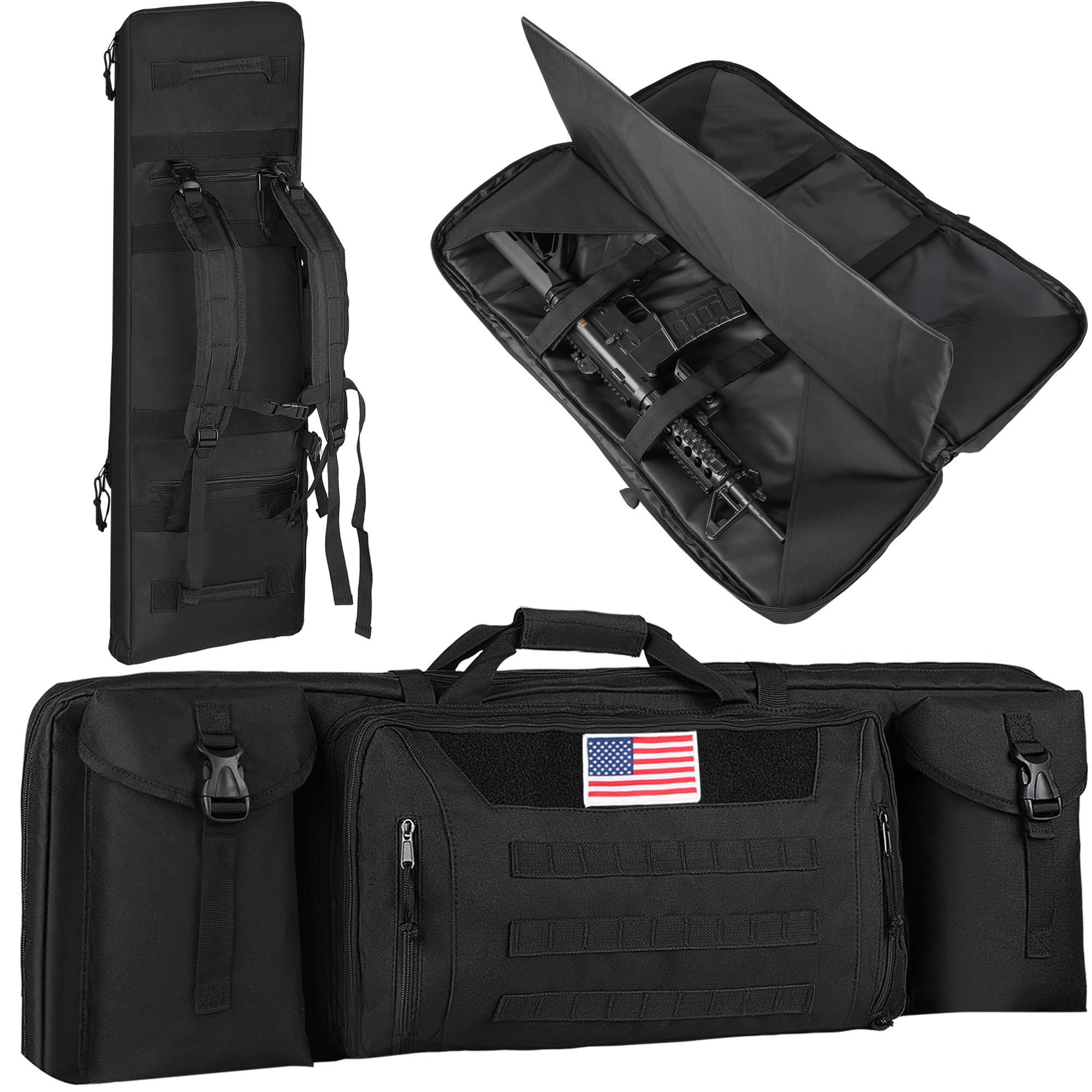 Photo 1 of Soft Double Rifle Case - 42" Tactical Long Gun Bag with Lockable Zipper, Backpack Strap - Rifle Bag for Hunting, Shooting Range