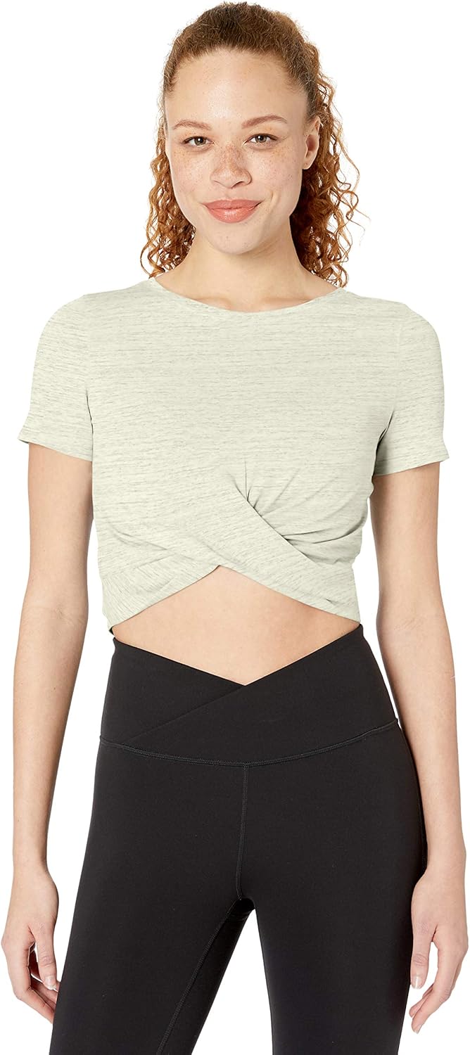 Core 10 Women's Pima Cotton Blend Knot Front Yoga T-Shirt: Clothing