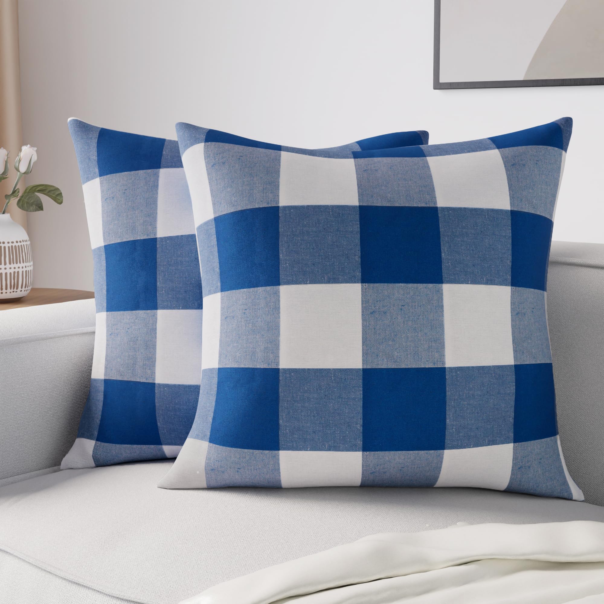 Encasa XO Cushion Covers 2 pcs set (40x40 cm) - Buffalo Blue Checks - Decorative Large Square Colourful Washable Eco - Cotton, Throw Pillow Cases for Living Room, Sofa, Bedroom, Home & Hotel โ image 1