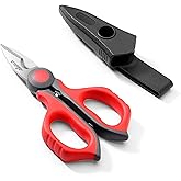 LIVINGO Electrician Scissors: 6 Inch Sharp Heavy Duty Wire Shears - Stainless Steel Serrated Notch Blade with Belt Clip, Stripper Fiber Optic, Crimping Aluminium Copper Soft Cable Line