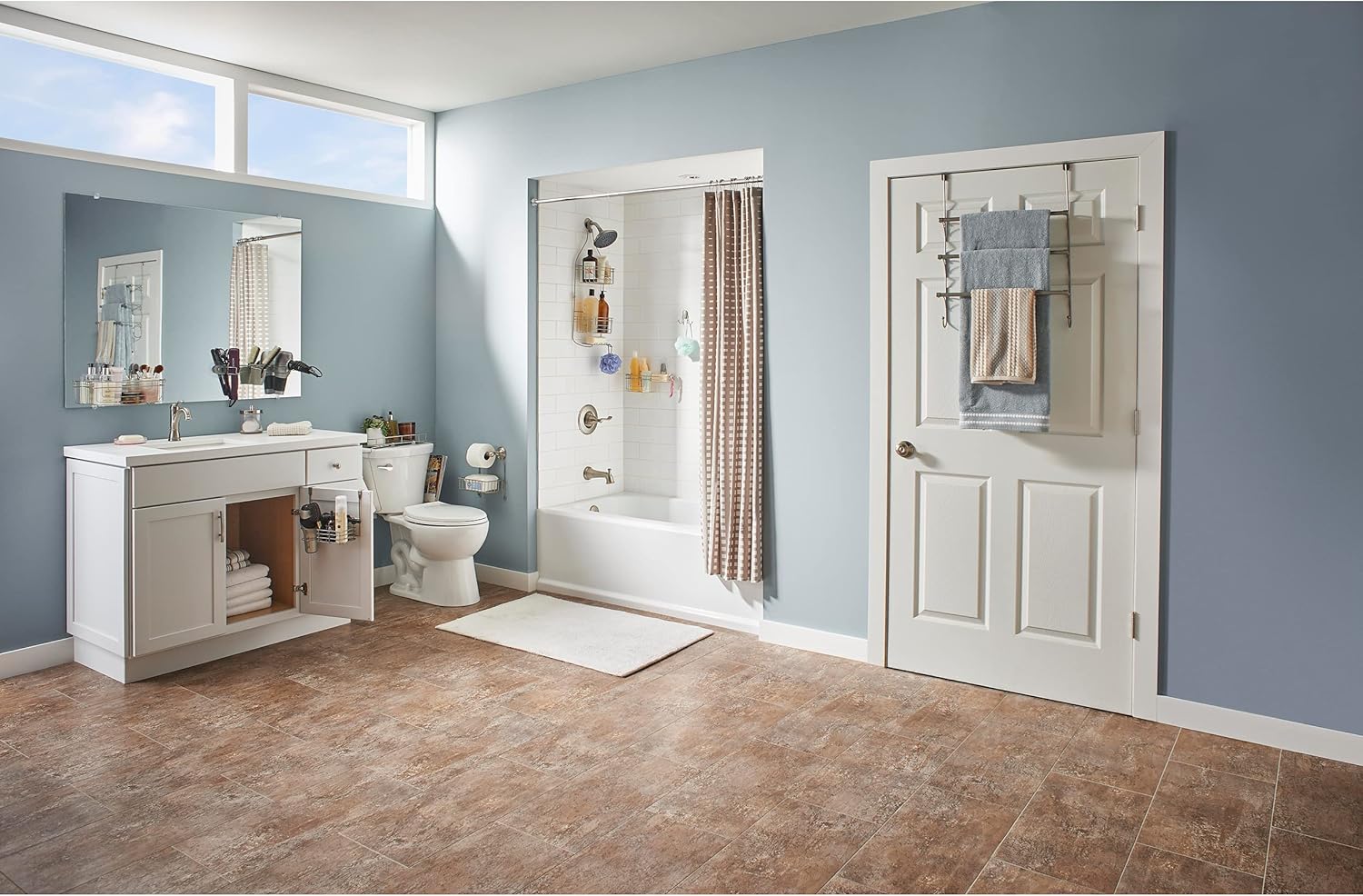 Franklin Brass Over The Door Triple Towel Rack with Hooks, Satin Nickel Bathroom Towel Holder, Bathroom Accessories, 193153-FN: Home Improvement