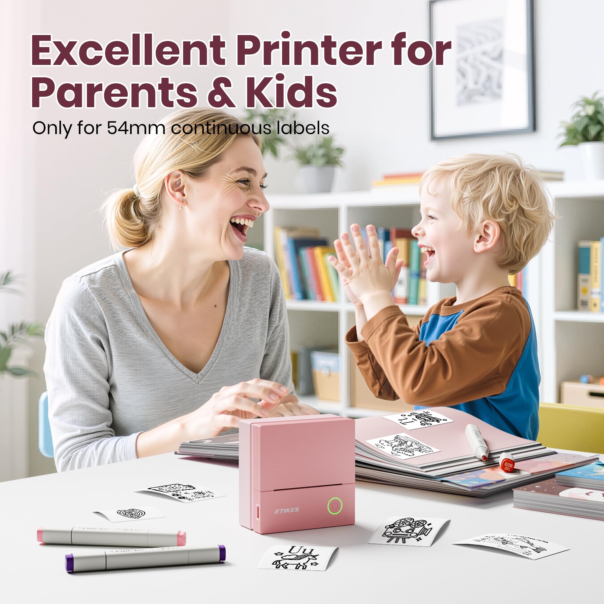 Sticker Printer, PM290C Portable Mini Printer, Inkless Bluetooth Sticker Maker with 3 Rolls Paper, Impresora Portátil for Notes, Journal, DIY, Gift, Print Pod for School/Office/Christmas, Pink