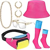Gejoy 80s/90s Women Neon Outfits Accessories Set 80s Hip Hop Costume Old School for 90s Theme Party Decorations