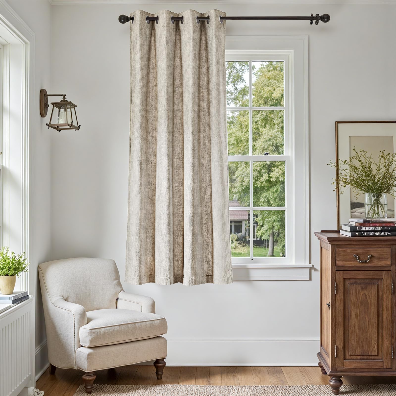 jinchan Linen Textured Curtain 63 Inch Length for Living Room Light ...