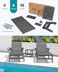 SERWALL Patio Chaise Lounge Chair, 5 Positions