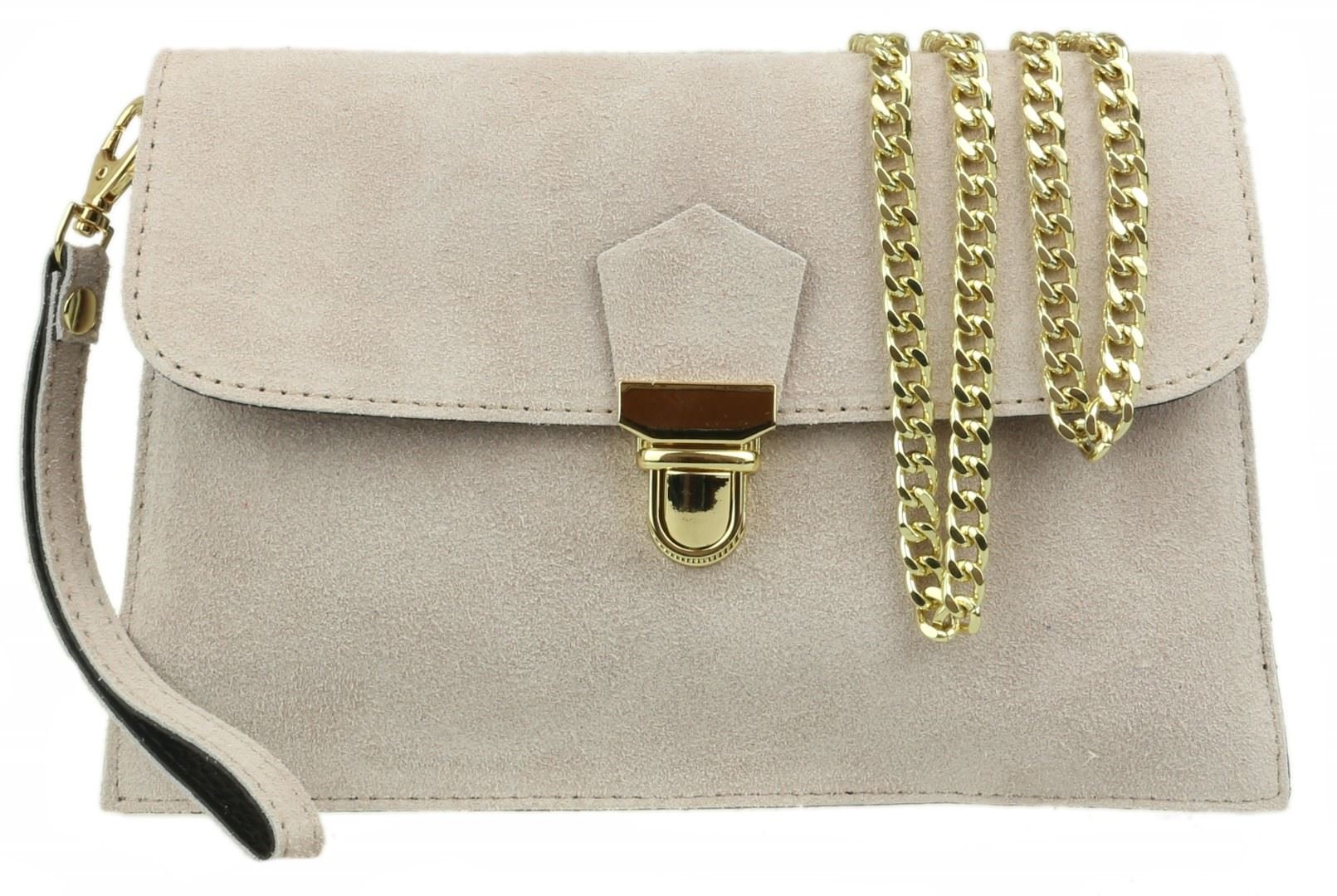 Girly Handbags Womens Double Front Genuine Suede Clutch Bag - Pinky Nude