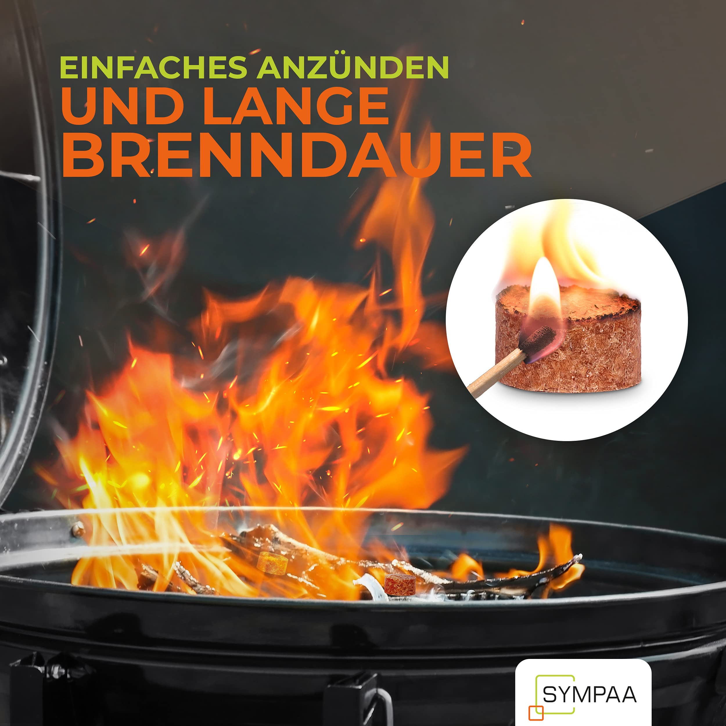 SYMPAA Grillanzünder mit starken 15min XXL Brenndauer | 35 Stück | Öko-Kaminanzünder aus Hartholz und Wachs | Nachhaltige Feueranzünder im Profi-Sparpack 7