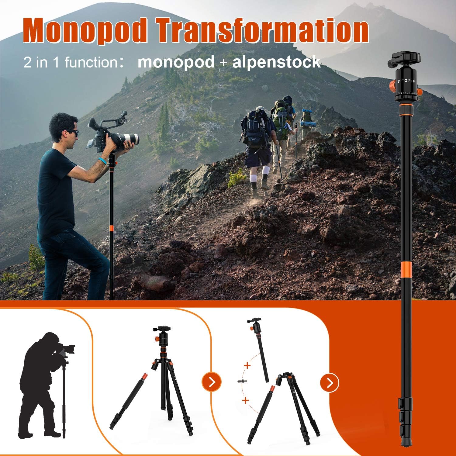 PHOPIK 77 Inches Tripod, Lightweight Aluminum Camera Tripod for DSLR, Photography Tripod with 360 Degree Ball Head 1/4" Quick Release Plate Professional Tripod Load up to 17.6 Pounds : Camera & Photo