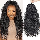 Xtrend 8 Packs River Boho Faux Locs Crochet Hair 14Strands/pack Wavy With Curly Hair Pre-looped Synthetic Bohemian Goddess Lo