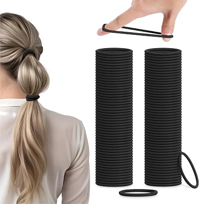 H&S 100 Black 4mm Elastic Hair Bands Ponytail Holders No Metal for Thick Hair