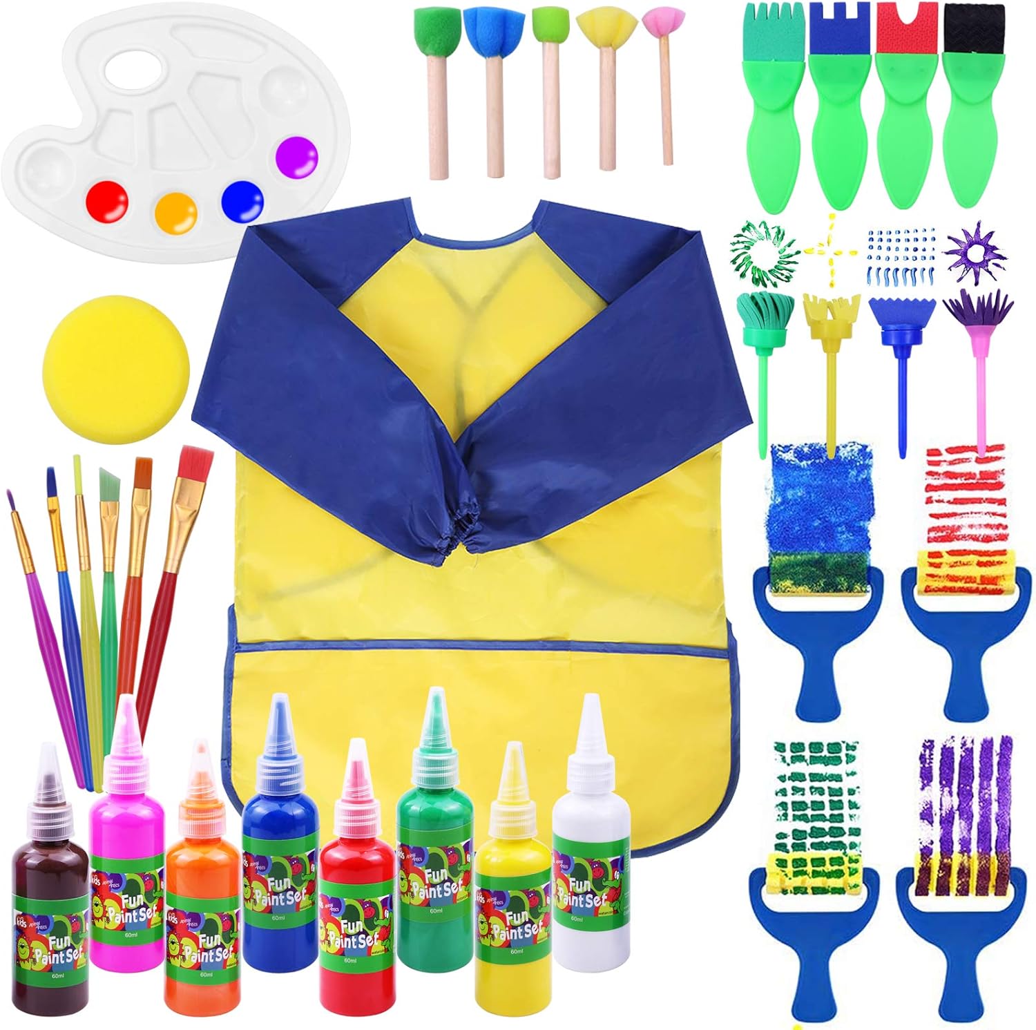 Early Learning Kids Paint Set, Twinbuys Washable Paint Set with Assorted Sponge Paint Brushes for Kids, Including 8 Finger Paint for Toddlers: Arts, Crafts & Sewing
