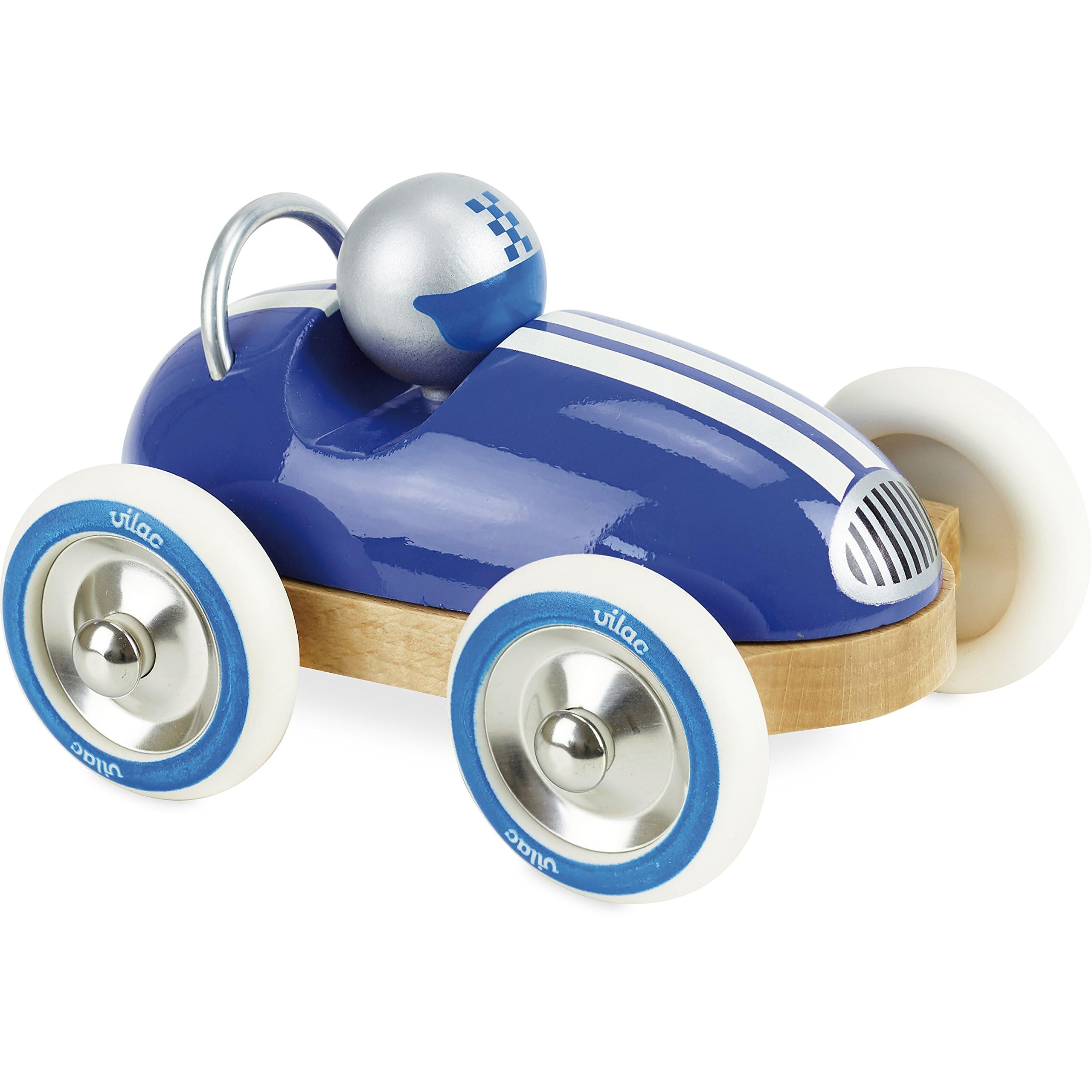 Vilac Vintage Roadster Wooden Racing Push and Pull Toy Car, Comes In Lovely Box, Develops Fine Motor Skills, Handcrafted In France, 2 Years+, Blue