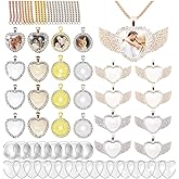 72 Pcs Rhinestone Bezel Wings Pendant Kit, 3 Styles Bezel Pendant Trays, Glod and Silver Sublimation Necklace Blank with Chain, Clear Glass Cabochons for Christmas Making Crafts Wedding Jewelry Gifts