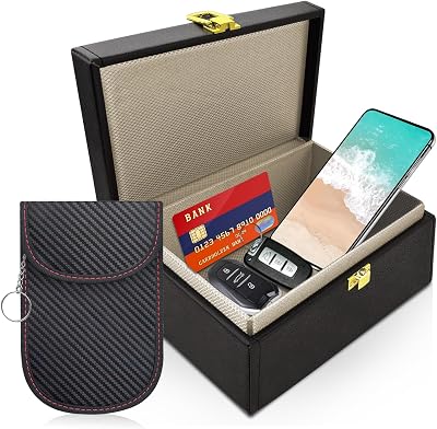 Jsdoin Keyless Entry Car Key Faraday Box with Pouch Shielding Fiber 6-8 Keys