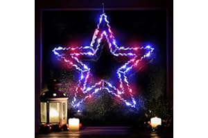Hiboom 4th of July Decorations, Red White and Blue Patriotic Star Window Lights, 12 Inch 50 LED Independence Day Window Decorations Fourth of July Memorial Day Decorations(1 Pack)