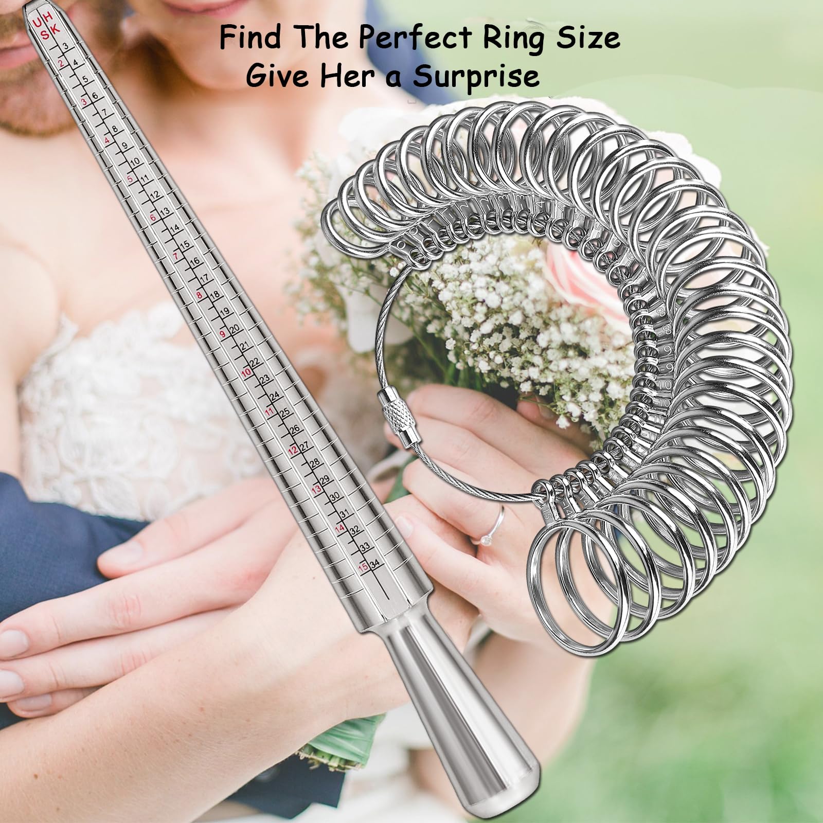 Accmor Ring Sizer Tool Including Ring Mandrel & Ring Sizer Guage, 4 Sizes Ring Measurement Stick Metal Mandrel & Finger Sizing Measuring Tool Set for Jewelry Making Measuring