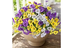 Alupssuc 24 Bundles Artificial Flowers for Outdoors Spring Decoration, Fake Flowers UV Resistant Realistic Pansies with Eucal