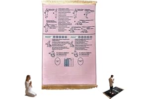 Muslim Prayer Mat - Bilingual Guided with Direction and Salah Practice | Non-Slip Base Finder Thick Padded Prayer Rug Step by