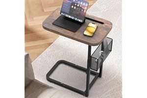 ALENTAR Fashion TV Tray Table with Large Tabletop, Adjustable Sofa Table with Storage Baskets, Strong Metal Frame, Tv Dinner Tray Table for TV Watching, Meals, Snacks (Square, Brown, 16.93inch x 12.6inch)