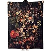 amepay Gothic Floral Skull Blanket Gifts for Kids Adult Women,Dark and Moody Goth Flannel Throw Blankets,Soft Comfy Lightweight for Halloween Couch Bed Artistic Modern Decor,Horror Lovers 60x50in