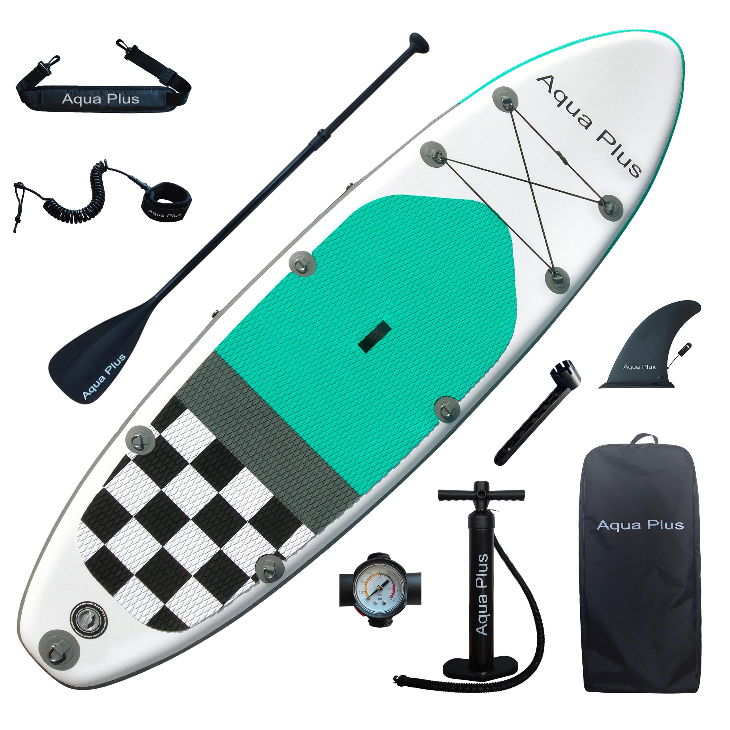 Photo 1 of Aqua Plus 6inches Thick Inflatable SUP for All Skill Levels Stand Up Paddle Board,Paddle,Double Action Pump,ISUP Travel Backpack, Leash,Shoulder Strap,Youth,Adult Inflatable Paddle Board