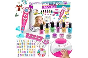 Kids Nail Polish Set for Girls, Nail Art Kits with Nail Dryer & Glitter Pen, Quick Dry & Peel Off & Non-Toxic Nail Polish, Ch