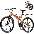 Betterland 26 Inch Mountain Bike, 21 Speeds Full Suspension Folding Bikes, Dual Disc Brake, High Carbon Steel Frame and Non-Slip Quick Release tire Bicycle for Adult