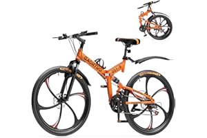 Betterland 26 Inch Mountain Bike, 21 Speeds Full Suspension Folding Bikes, Dual Disc Brake, High Carbon Steel Frame and Non-Slip Quick Release tire Bicycle for Adult