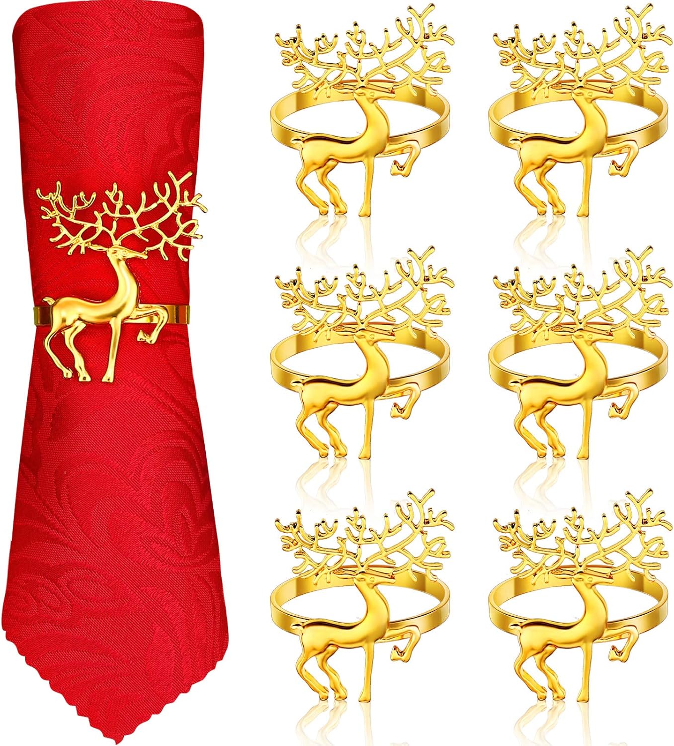 Christmas Napkin Rings Holders 6 Pieces Deer Napkin Rings for Christmas Dinners Parties, Table Decoration, Wedding Adornment for Christmas and Home Kitchen Dining Table Linen Accessories (Gold): Home & Kitchen