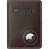 Passport Holder with Airtag Slot, Full Grain Leather Mens Air tag Passort Travel Wallet and Cover for Women