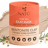 NAT&Uacute; BOTANICALS Purifying Bentonite Clay Powder Mask for Face &ndash; Deep Pore Cleansing, Oil Control, Helps Tighten, Clarify &amp; Skin Refining Hydrating for Oily, Combination &amp; Sensitive Skin