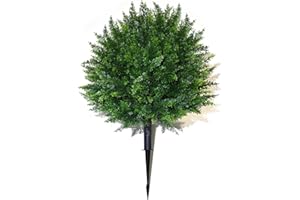 IVYYUUOH Artificial Cedar Topiary Ball Trees – Ground Spike – 16.5" – UV Resistant Faux Shrubs for Outdoor Decor, Front Porch & Garden – Evergreen Bushes for Yard, Patio, Landscaping (1)