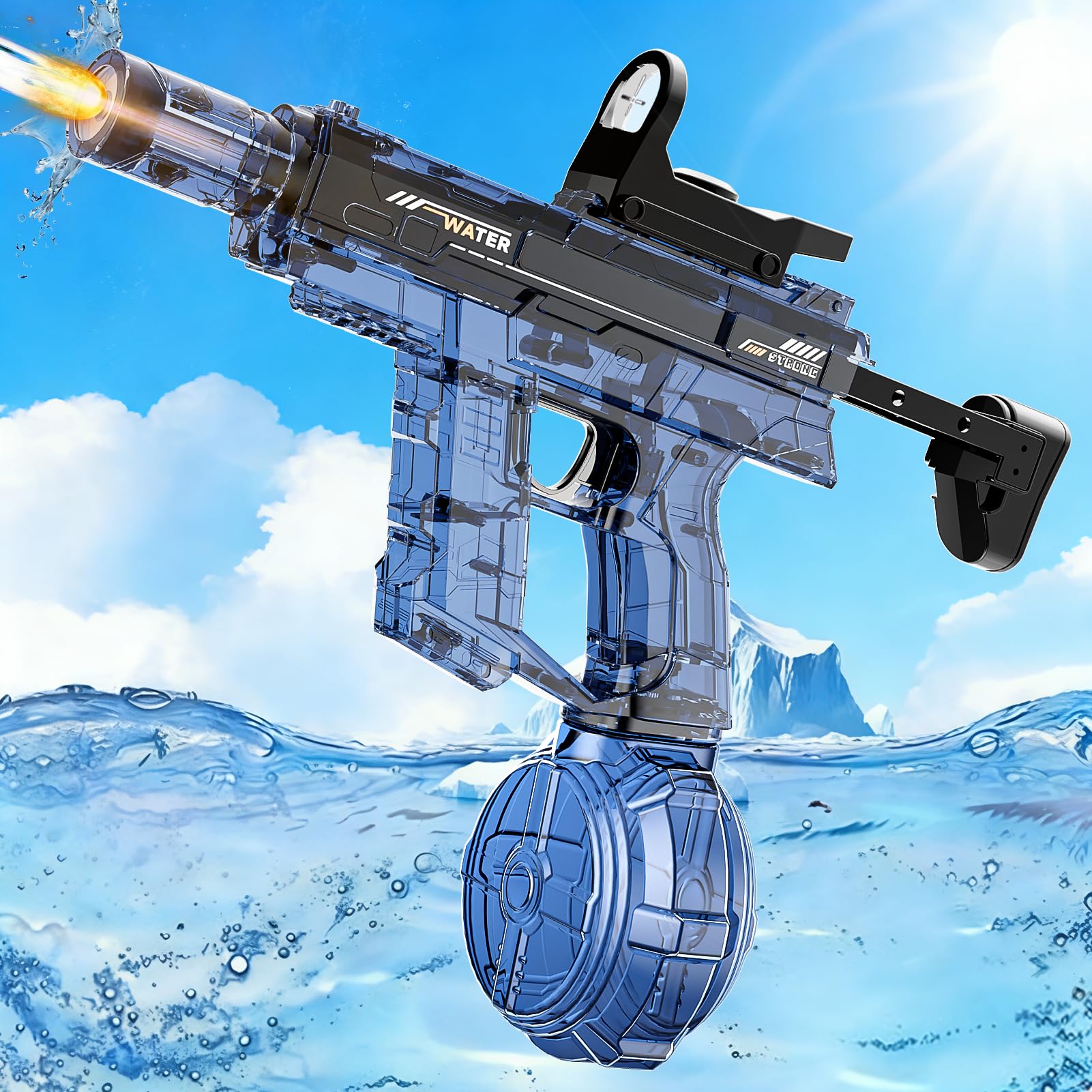 BLmukce Electric Water Gun with LED Light & Detachable Scope, Automatic Squirt Gun for Kids Adults, 470CC High Capacity Water Blaster, 26-32 FT Long Range, Summer Outdoor Pool Toys (Blue)