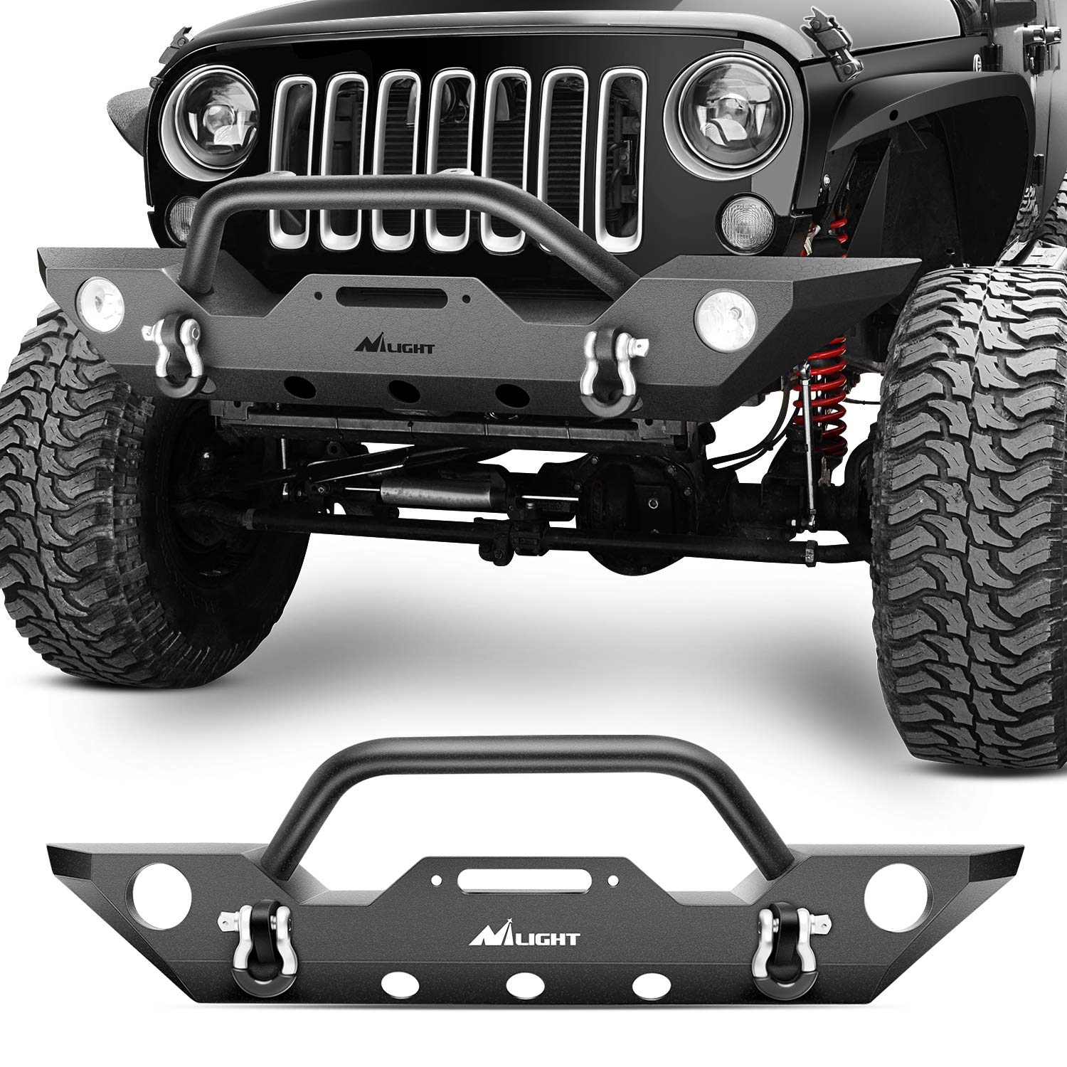 Photo 1 of Nilight Front Bumper Compatible for 2007 2008 2009 2010 2011 2012 2013 2014 2015 2016 2017 2018 Jeep Wrangler JK/JKU Rock Crawler Fog Lights Hole Winch Plate